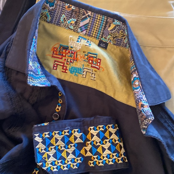 ROBERT GRAHAM Long Sleeve Black Dress Shirt with GEOMETRIC CUFF DETAIL Size L - Picture 9 of 9